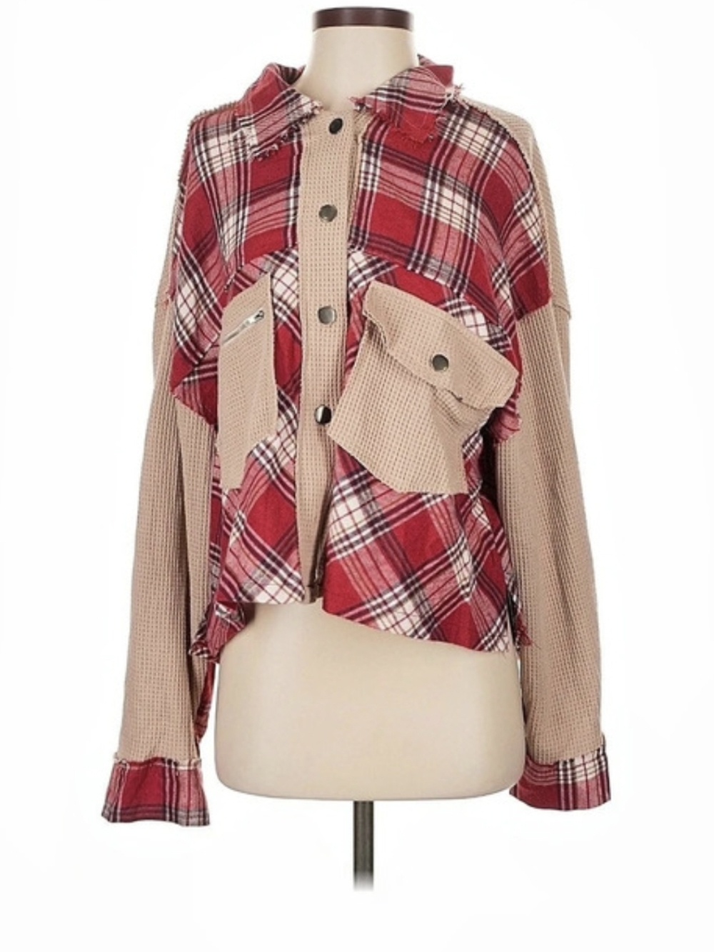 POL Plaid Top in Red & Tan Size Small